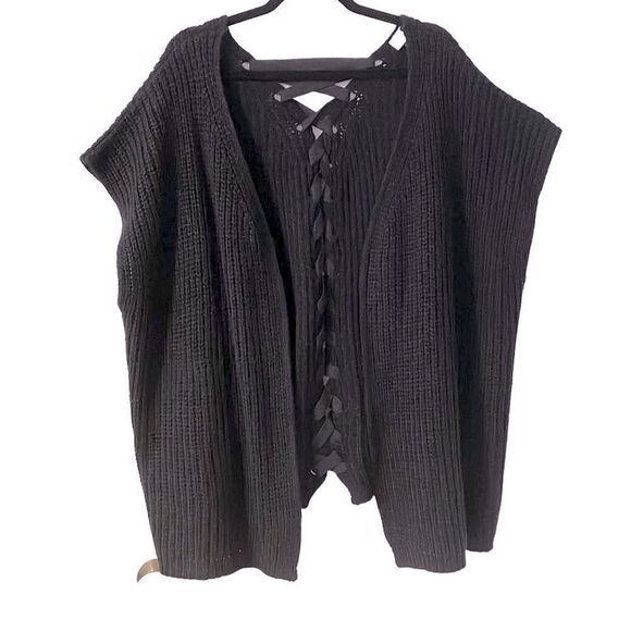 David and Young black laced back open front sweater One Size - Picture 1 of 8